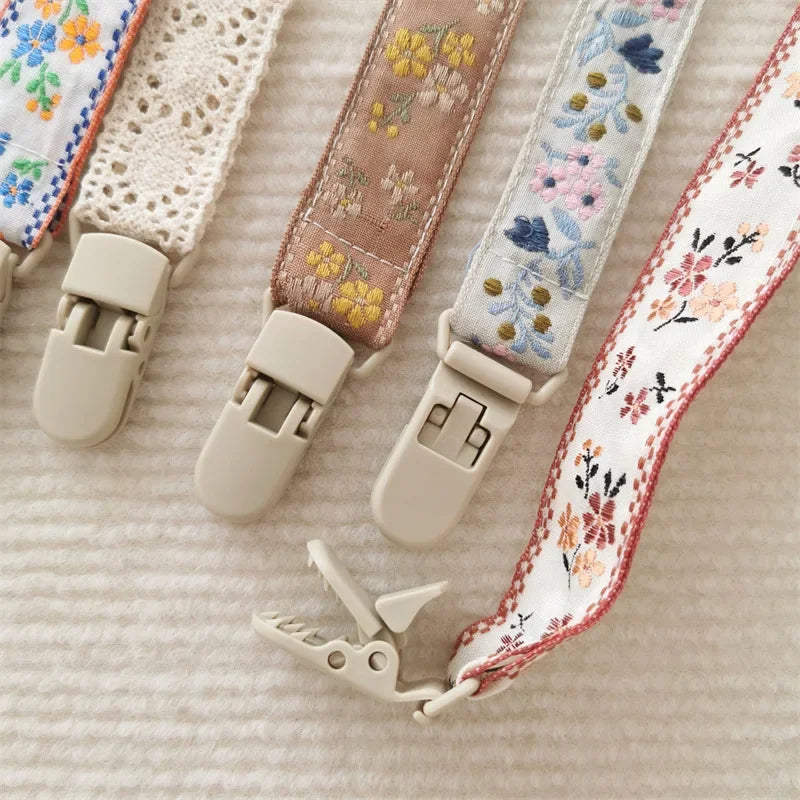 Chaîne de sucette en tissu pour bébé, Style ethnique, anneau de dentition Floral, jouets, sangles, porte-mamelon, Clips factices réglables