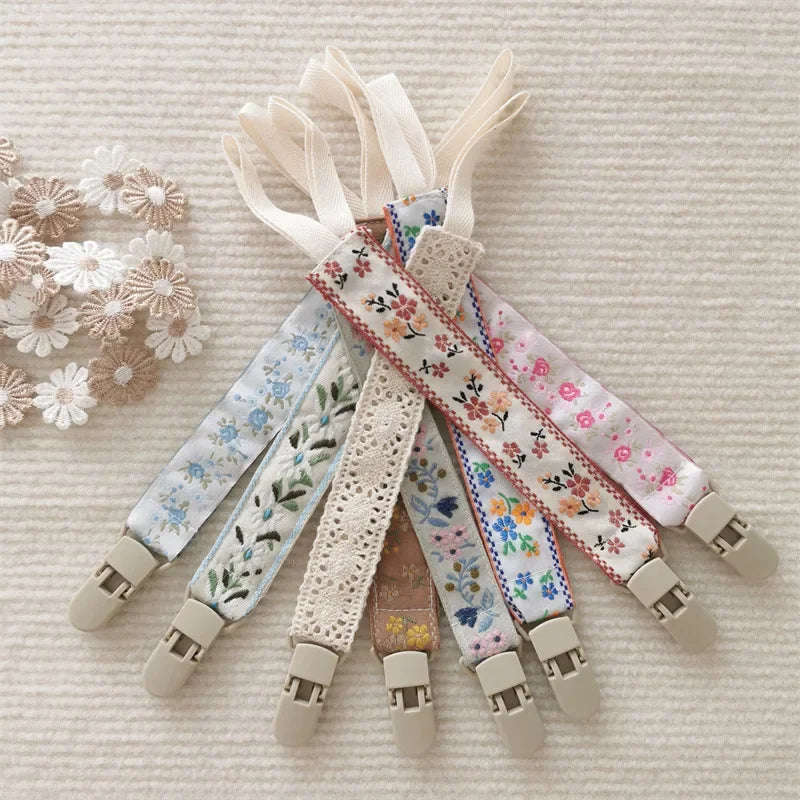 Chaîne de sucette en tissu pour bébé, Style ethnique, anneau de dentition Floral, jouets, sangles, porte-mamelon, Clips factices réglables