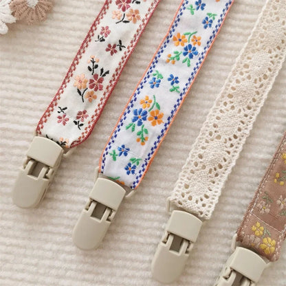 Chaîne de sucette en tissu pour bébé, Style ethnique, anneau de dentition Floral, jouets, sangles, porte-mamelon, Clips factices réglables
