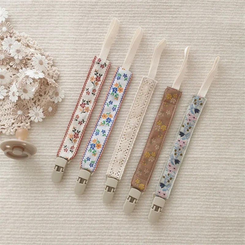 Chaîne de sucette en tissu pour bébé, Style ethnique, anneau de dentition Floral, jouets, sangles, porte-mamelon, Clips factices réglables