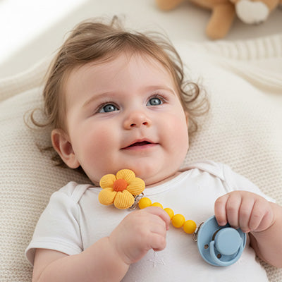 Attache tétine Bébé  en forme de fleur